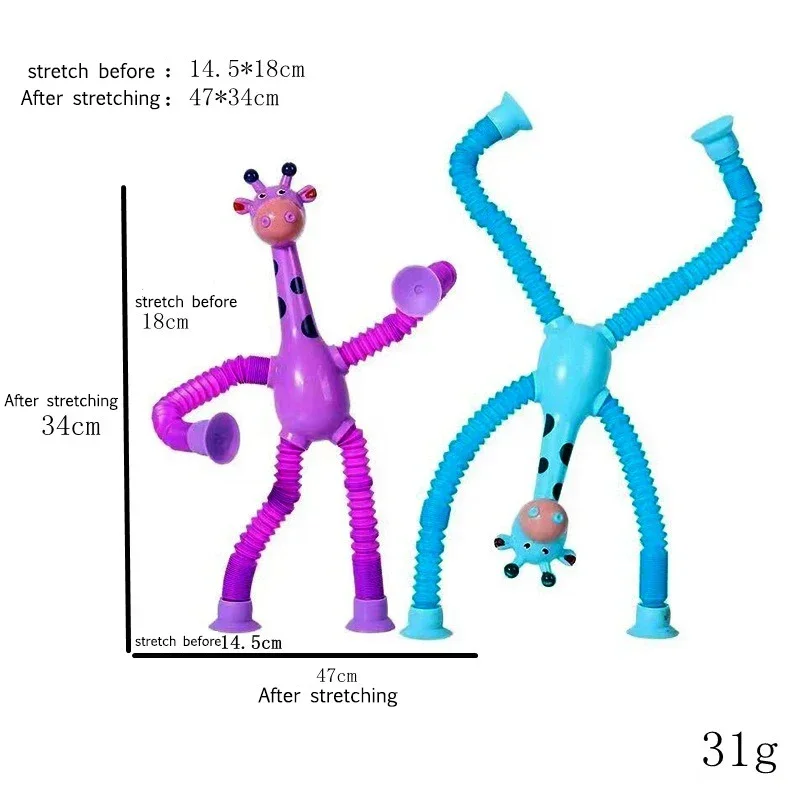 Pop Tubes Giraffespeelgoed met zuignappen 4-delig Vormveranderend zintuiglijk fidgetspeelgoed voor kinderen Uren leuk spelen en leren