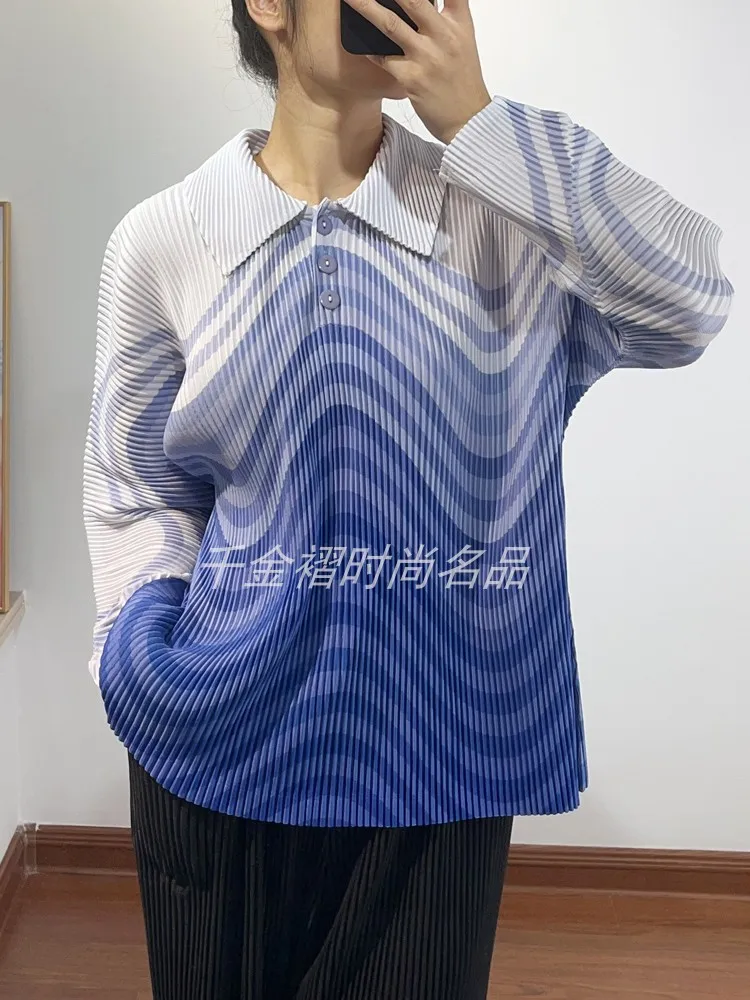 المرأة سميكة قميص بولو 2025 الخريف جديد عصري مطبوعة كبيرة الحجم فضفاضة ضئيلة طويلة الأكمام مطوية الملابس النسائية #3