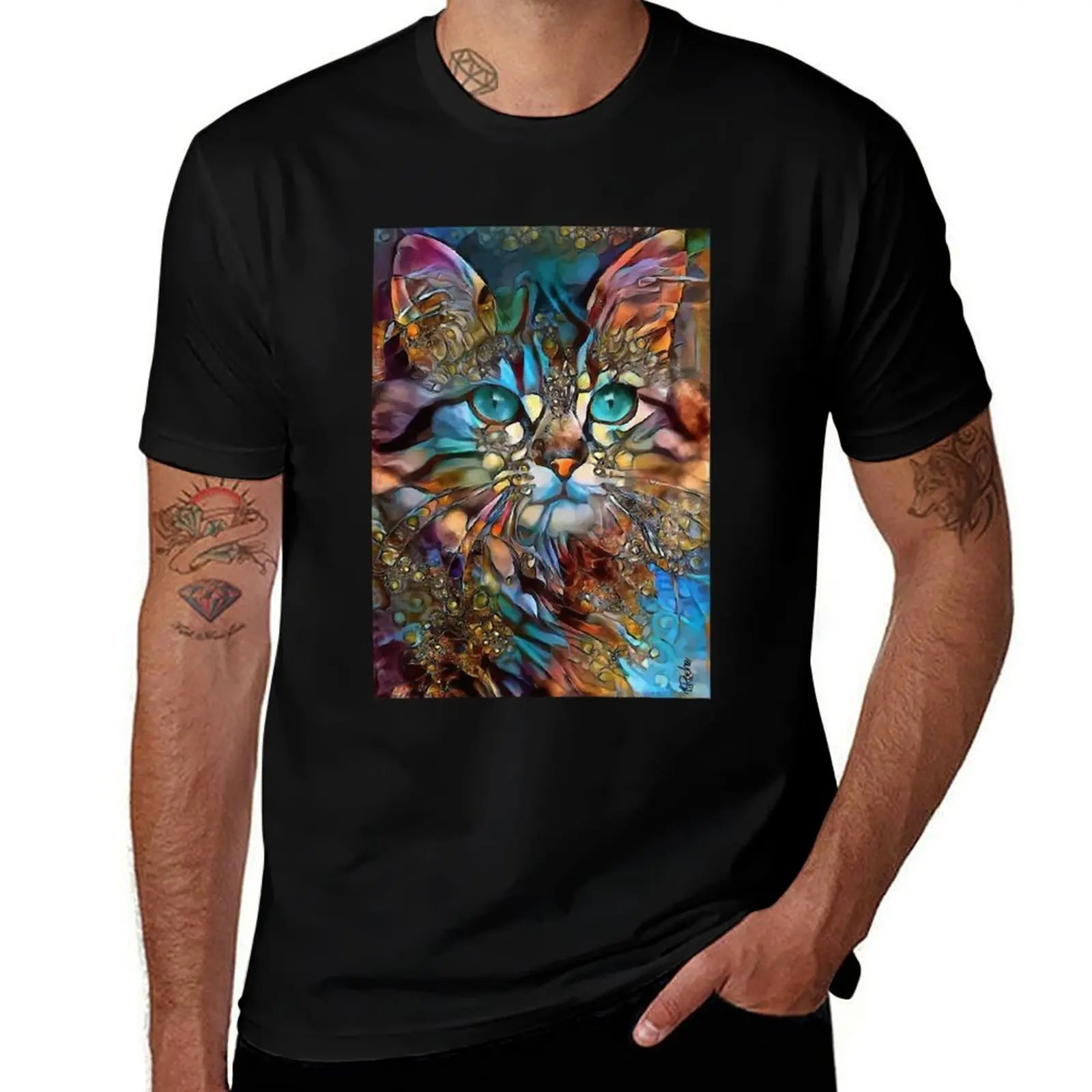 Andyna, cat, chat, cat, lea roche paintings T-Shirt T-shirt à manches courtes décontracté à la mode