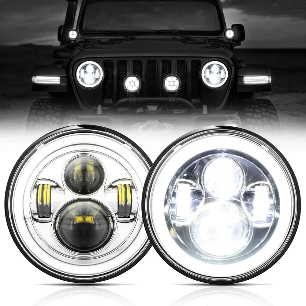 

150W 7 inch LED Headlight for Jeep Wrangler JK 2007-2017 Hi/Low Beam Daytime Running Headlamp DRL Driving Chrome Lamp