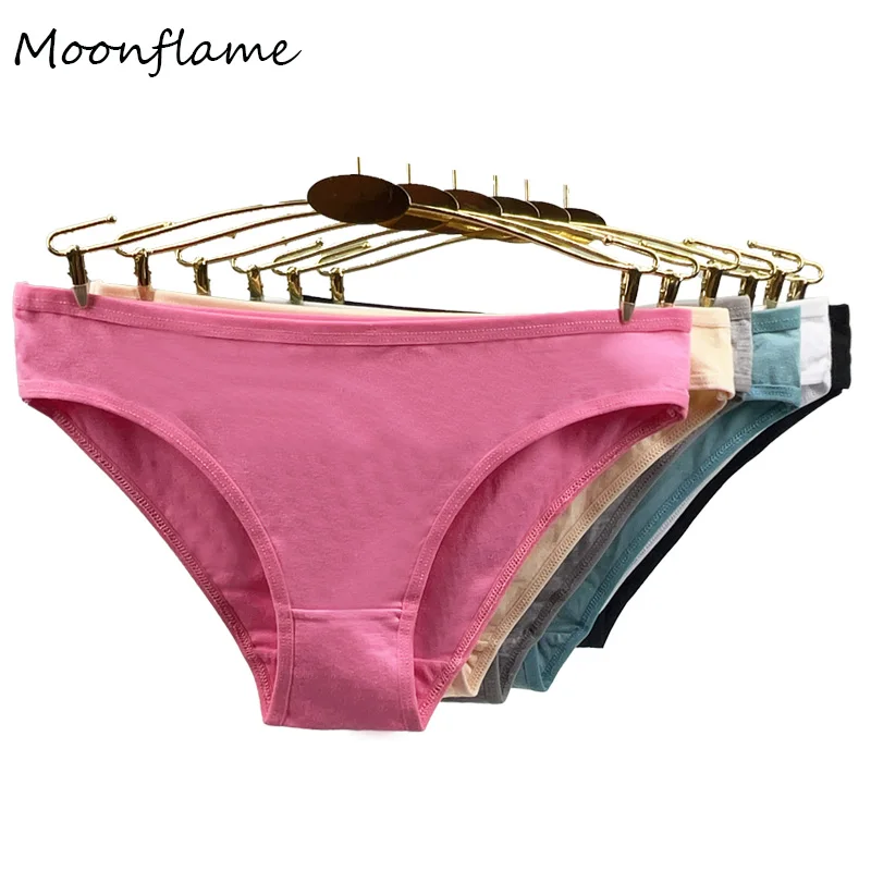 MOONFLAME 5 Pcs/lot Underwear Women\'s Panties Cotton Girl Briefs Sexy Lingeries Underpant Solid Panty Female Intimates