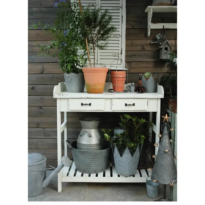 

balcony flower stand outdoor pastoral art solid wood rectangular table garden garden decoration shelf