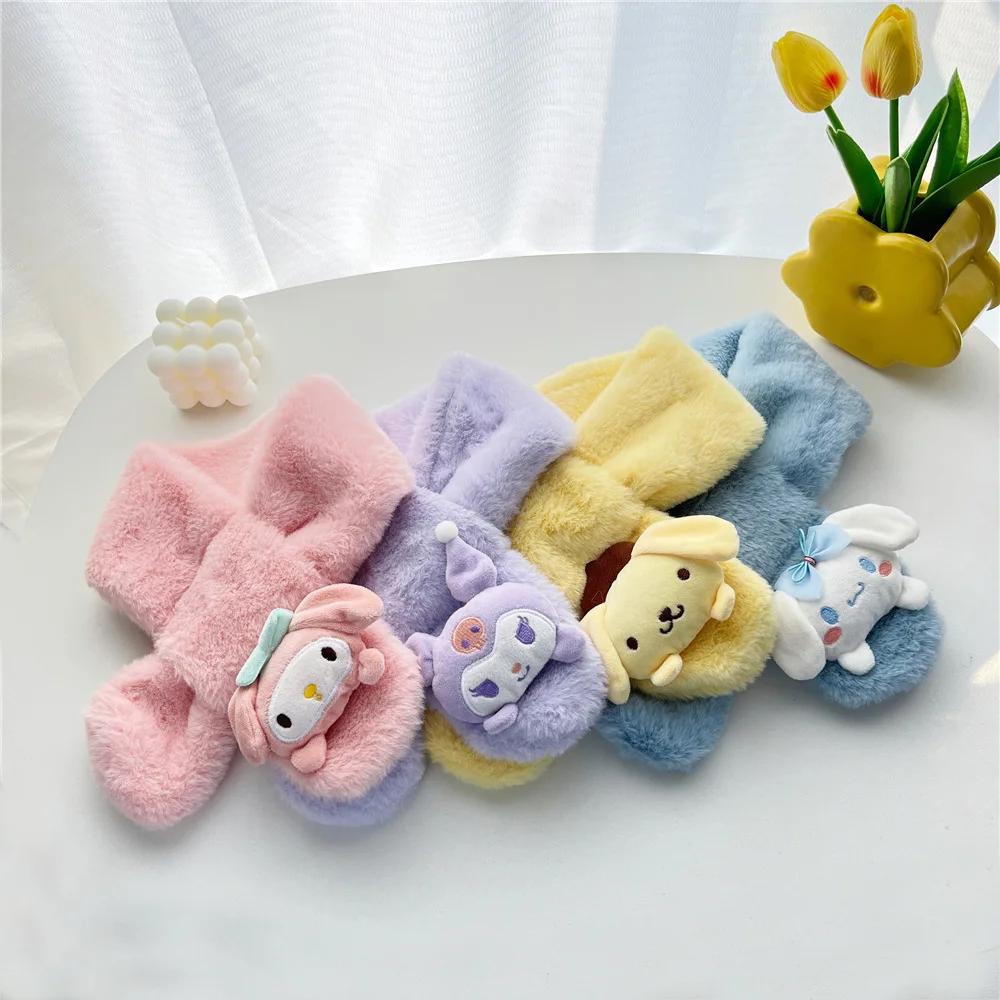 Kawaii Sanrio Plush Kuromi Children Scarf Cinnamoroll My Melody Anime Accessories Soft Thickened Kids Scarves Girls Cute Gifts