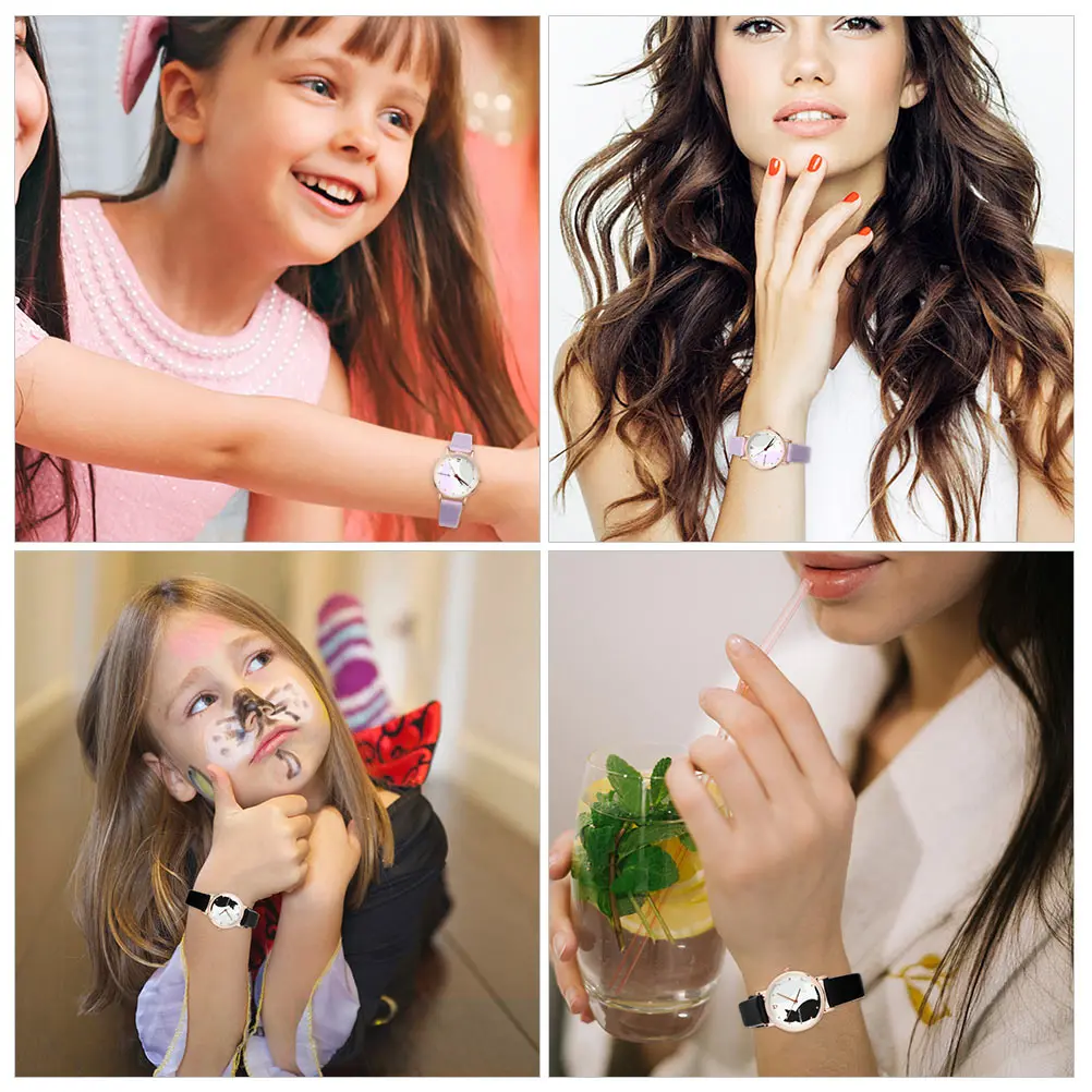 

2pcs Cartoon Wristwatch For Girls Kids Kitten Pattern Quartz Watch Strap Cartoon Watch Gift