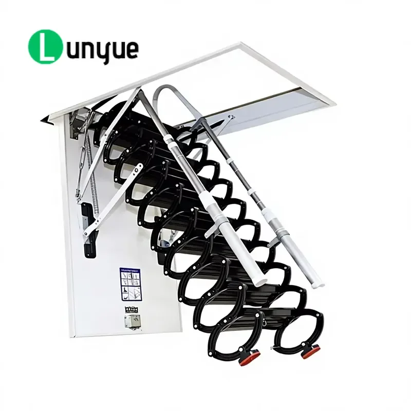 Manual Retractable Aluminum Loft Ladder Hidden Ceiling Folding Stairs Space Saving for Villa Duplex Interior Mezzanine