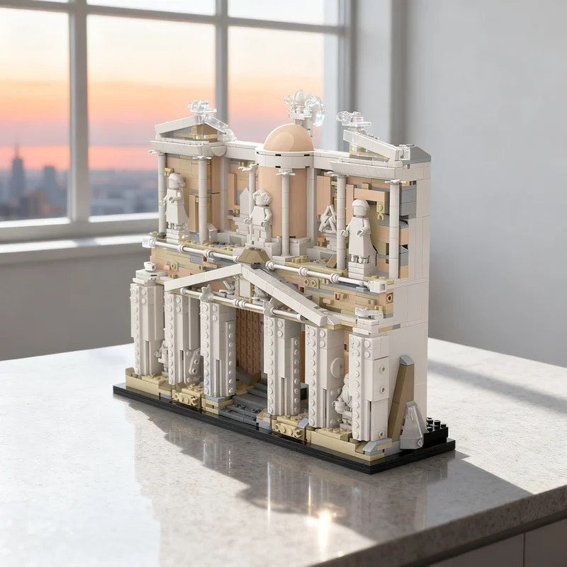 

1556 деталей MOC: Храм сокровищ Петры Иорданской, модель Храма Святой Индианы Джонс, конструктор, креативный подарок, декор для демонстрации, для взрослых