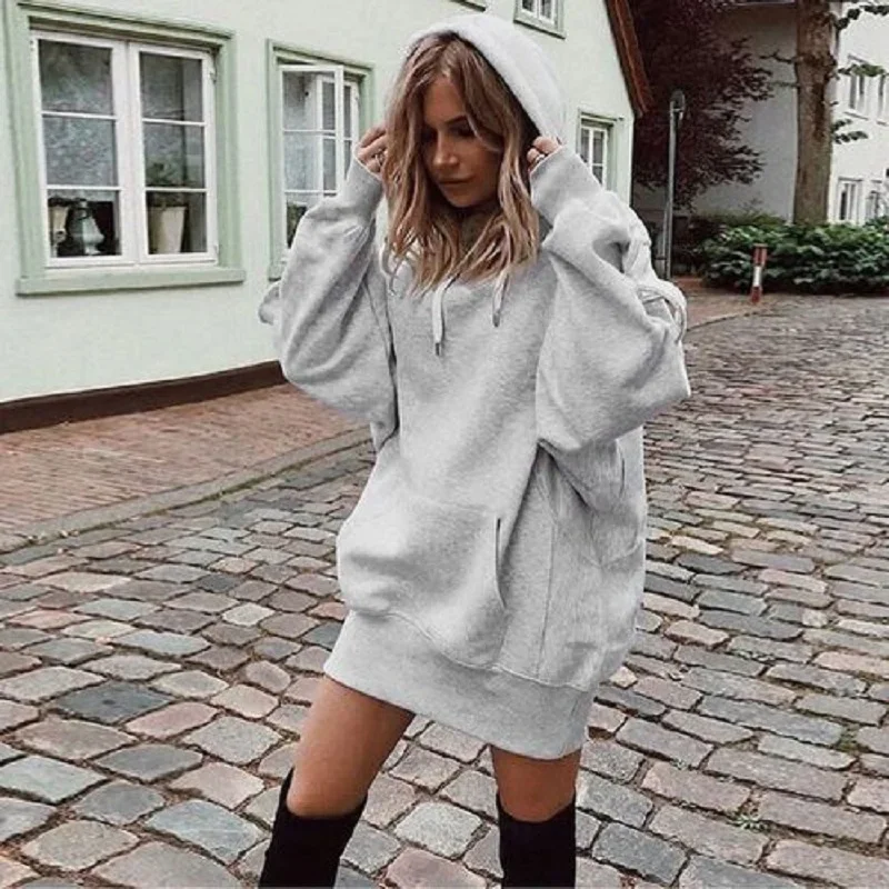 Fashion Trend Ladies Solid Color Loose Long Sleeve Thickened Hoodie Woman