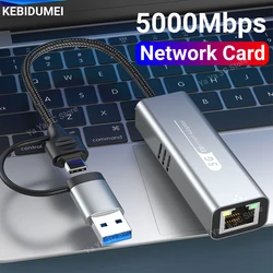 USB 3.2 Type C To RJ45 Network Card 5Gbps USB to Ethernet Adapter 100/1000/5000Mbps RJ45 Lan Gigabit Converter For PC Laptop