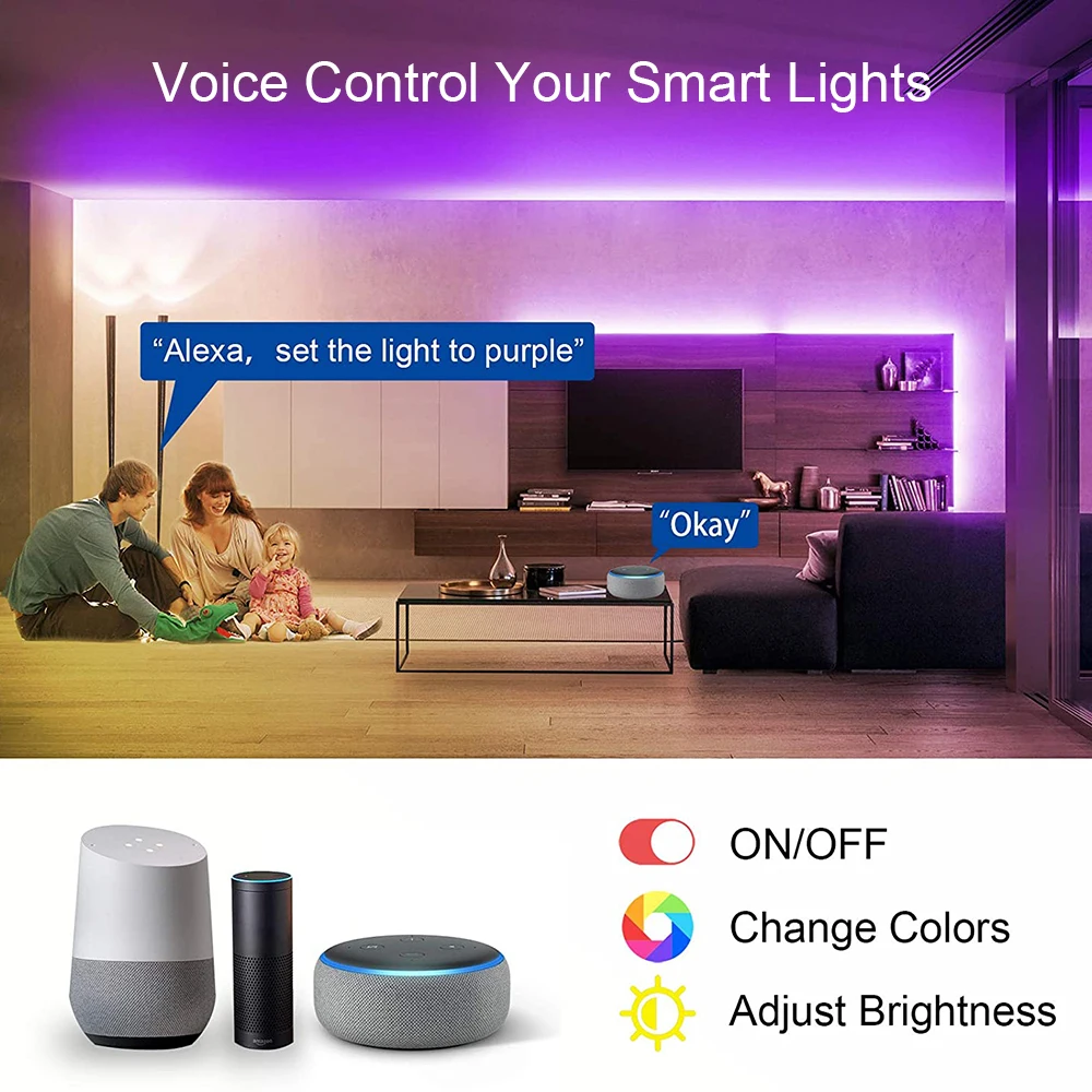 Tuya Smartlife RGB Led Strip Lights USB 5V Music Sync Led Lights for Room Party Decor compatible with Alexa Google Assistant