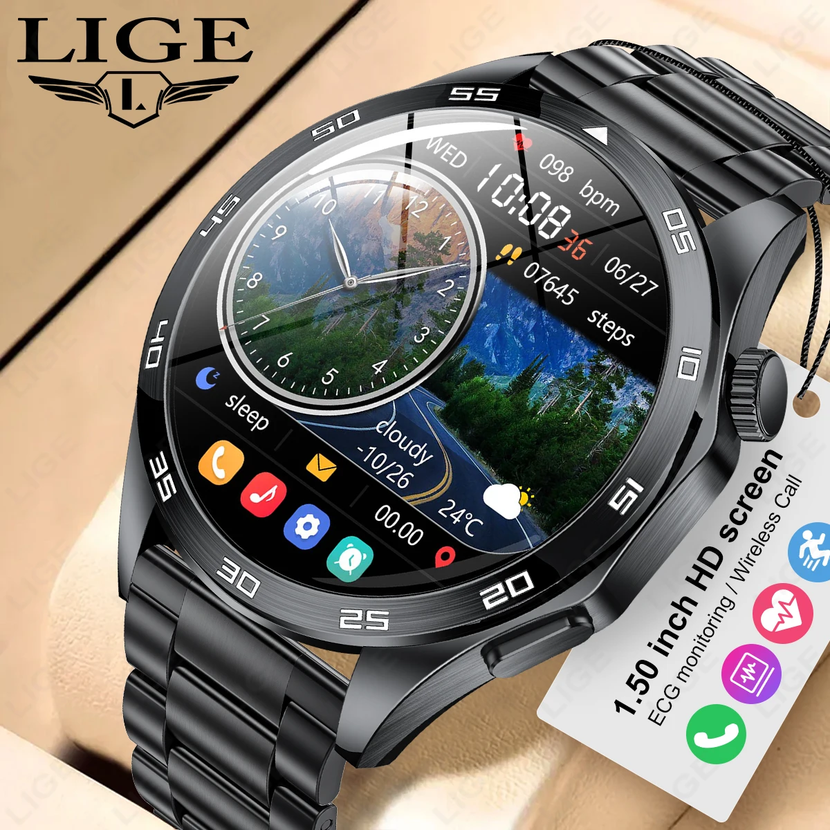 

LIGE ECG Monitoring Smart Watch Men Health Bracelet Bluetooth Call Watches AI Voice Assistant Sports Fitness Smartwatch 2025 New