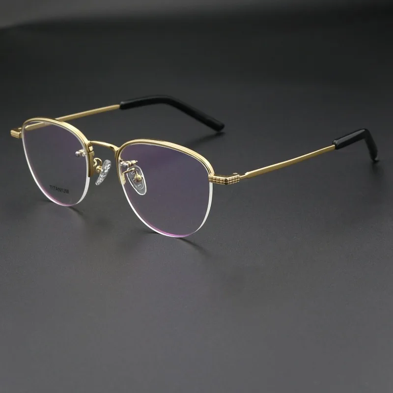 Pure Titanium Half Frame Fashionable Retro Rounde Hong Kong Style Men's and Women's Business Myopia Glasses Lentes  Eyewear