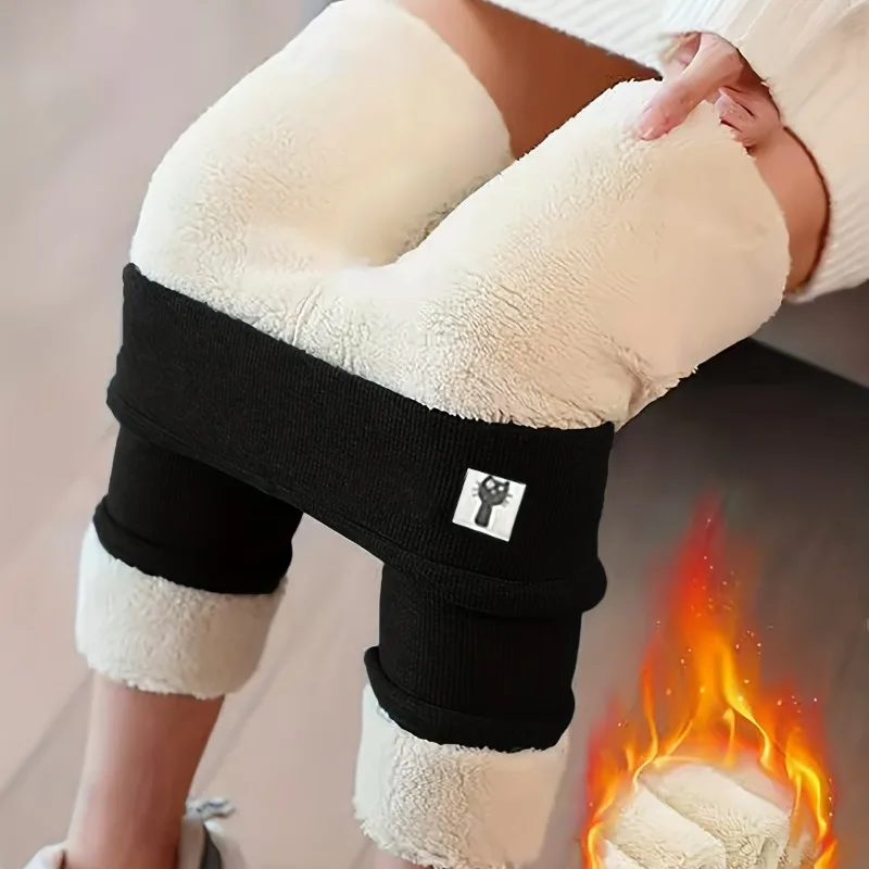 

Зимние леггинсы из флиса ягненка для женщин, термозимние теплые колготки с высокой талией, черные эластичные повседневные брюки, женские теплые плотные