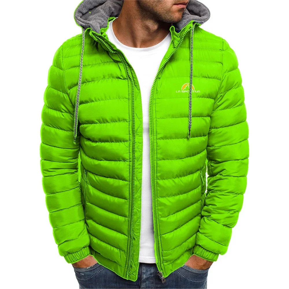 2024 new autumn/Winter men's brand logo printed fashion solid color comfortable warm casual thick hooded cotton-padded jacket