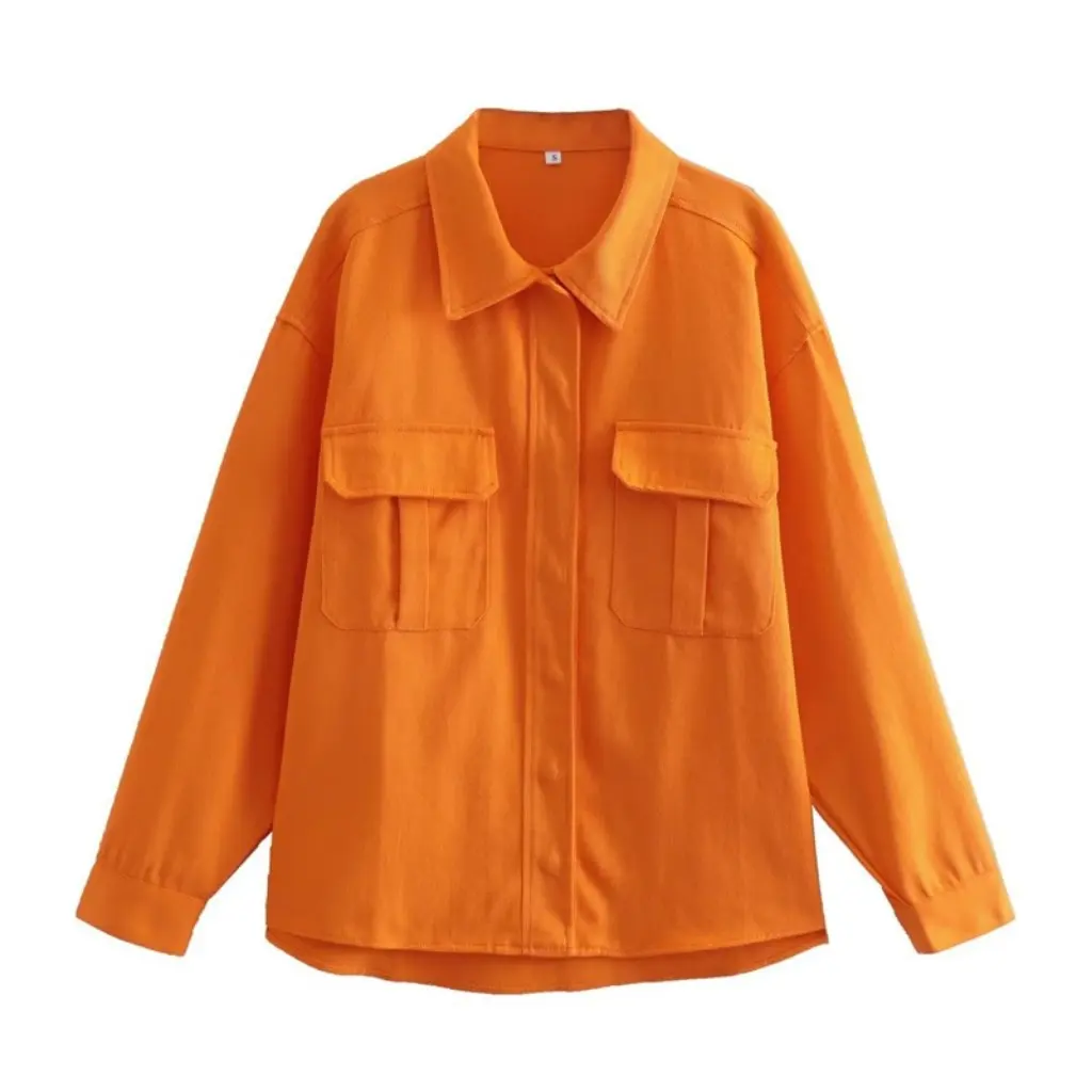 

Summer Women's Loose Casual Orange Denim Shirt Jacket European American Style Loose Fit Outerwear for Ladies