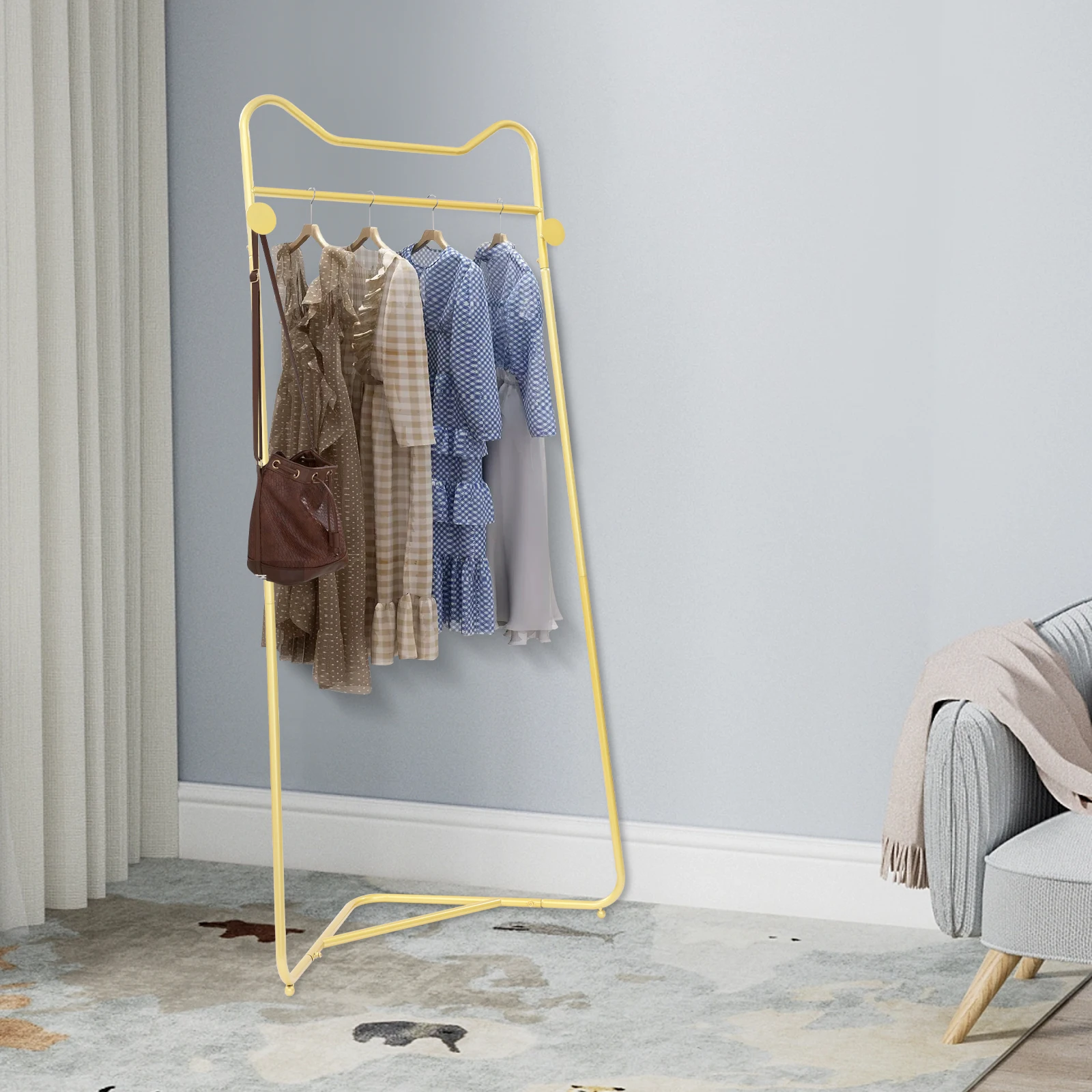 

Gold, Corner Coat Rack, Modern Clothing Rack, Freestanding Clothes Rack for Bedroom, Balcony, Load Capacity 55.12 lbs, 75*160 cm