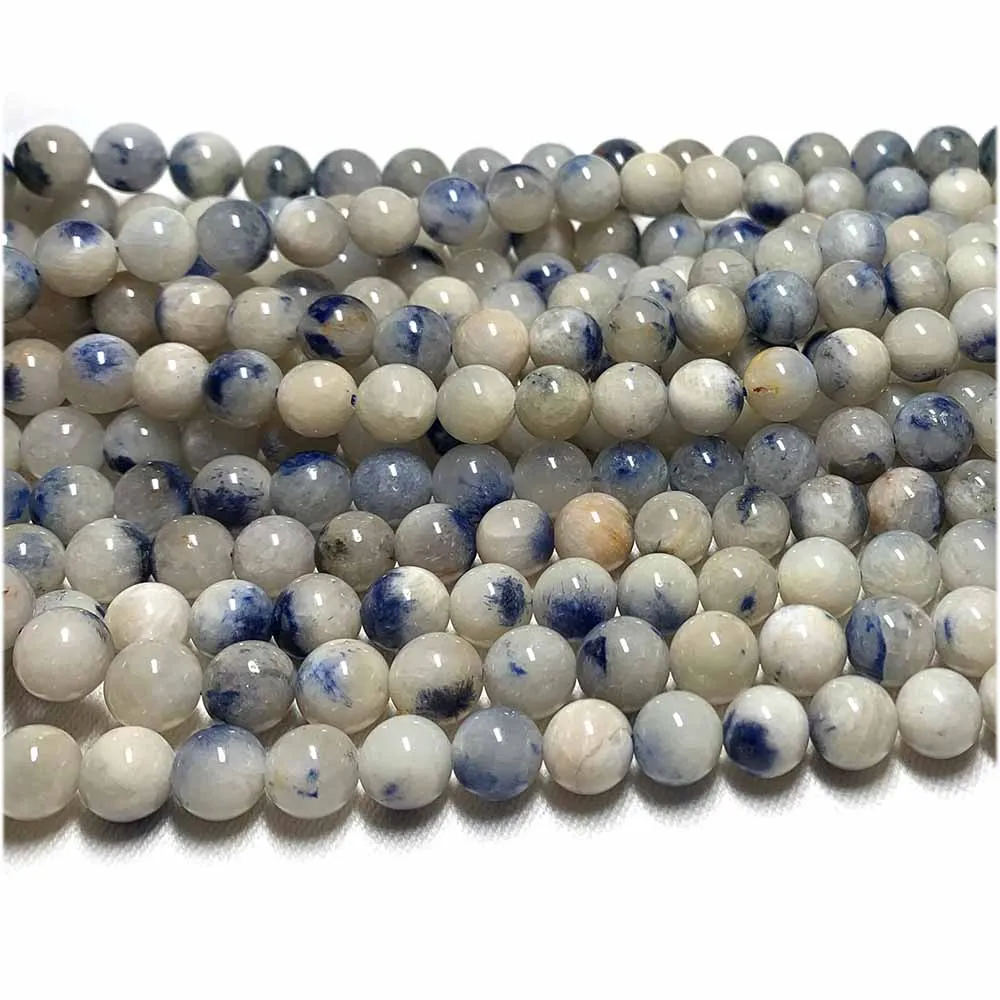 Veemake Blue White Dumortierite in Quartz Dumoyite Round Loose Beads For Jewelry Making Natural Crystal Gemstone DIY Bracelet