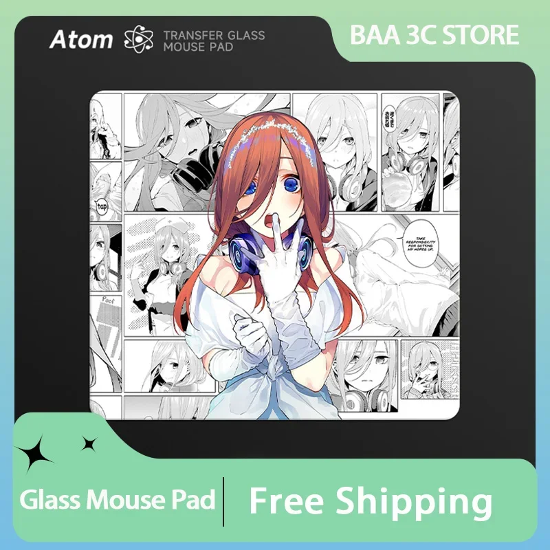 ATOM Anime Pattern Photovoltaic Glass Mouse Pad Upgraded Tempered Material Smooth Experience FPS Gaming Desk Pad PC Accessories