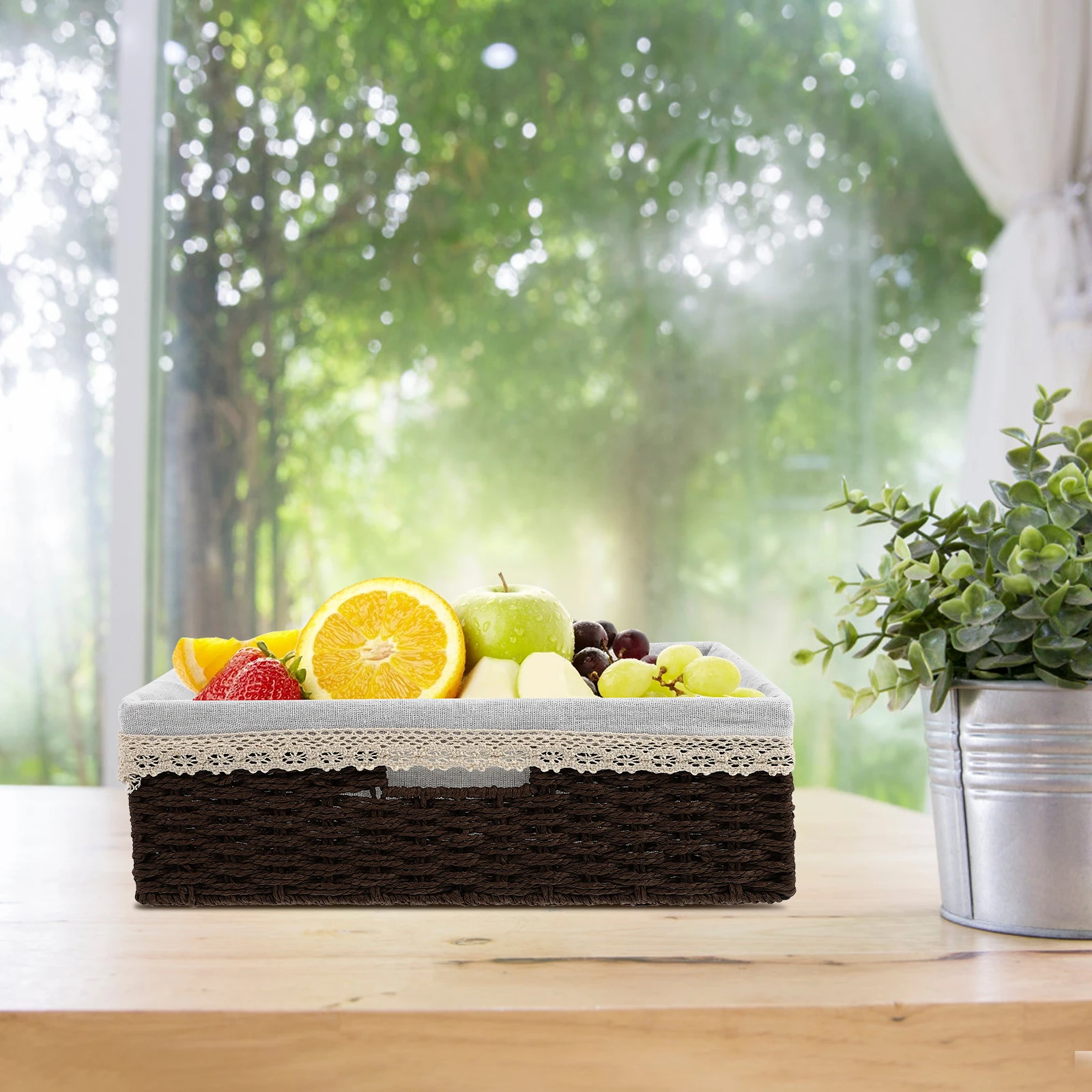 

Woven Storage Basket Plant Fiber Paper Rope Small Baskets for Snack Fruit Desktop Organization Home Decor Practical Handwoven