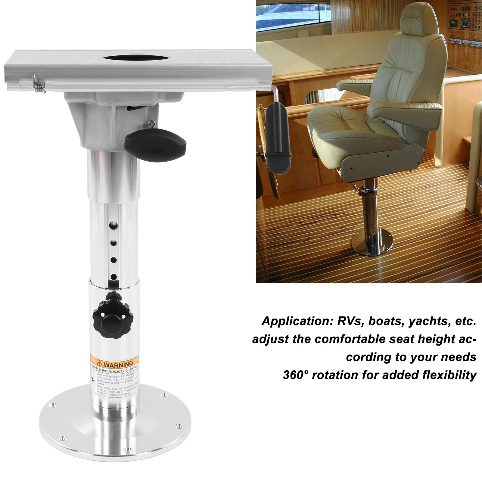 Seat Pedestal 330‑480mm Height Adjustable 360 Degree Swivel Lockable with Slide Rail for Boat Vehicle