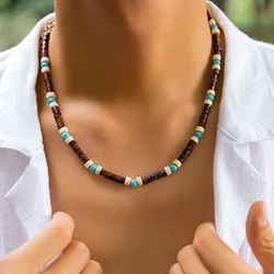 Trendy Small Wood Beads Necklace Men Vintage Short Beaded Chain Choker Necklaces 2023 Fashion Jewelry Collar on Neck Accessories