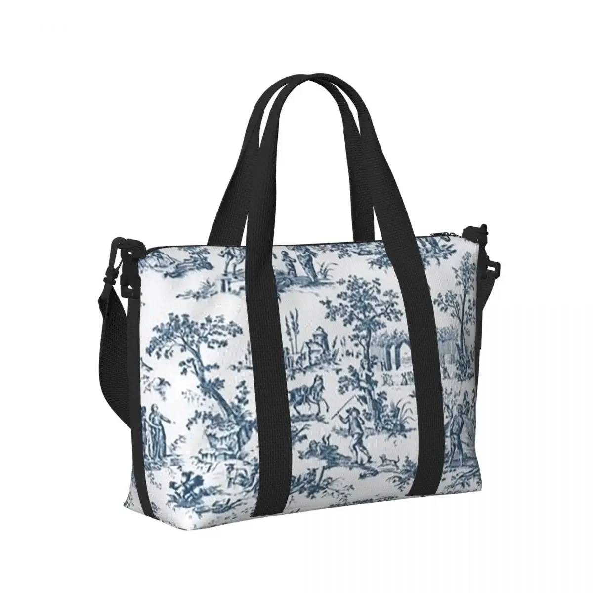

Toile De Jouy French Motif Beach Travel Bag Large Capacity Tote Bags for Gym Sport Women Shopping Duffle Shoulder Bag
