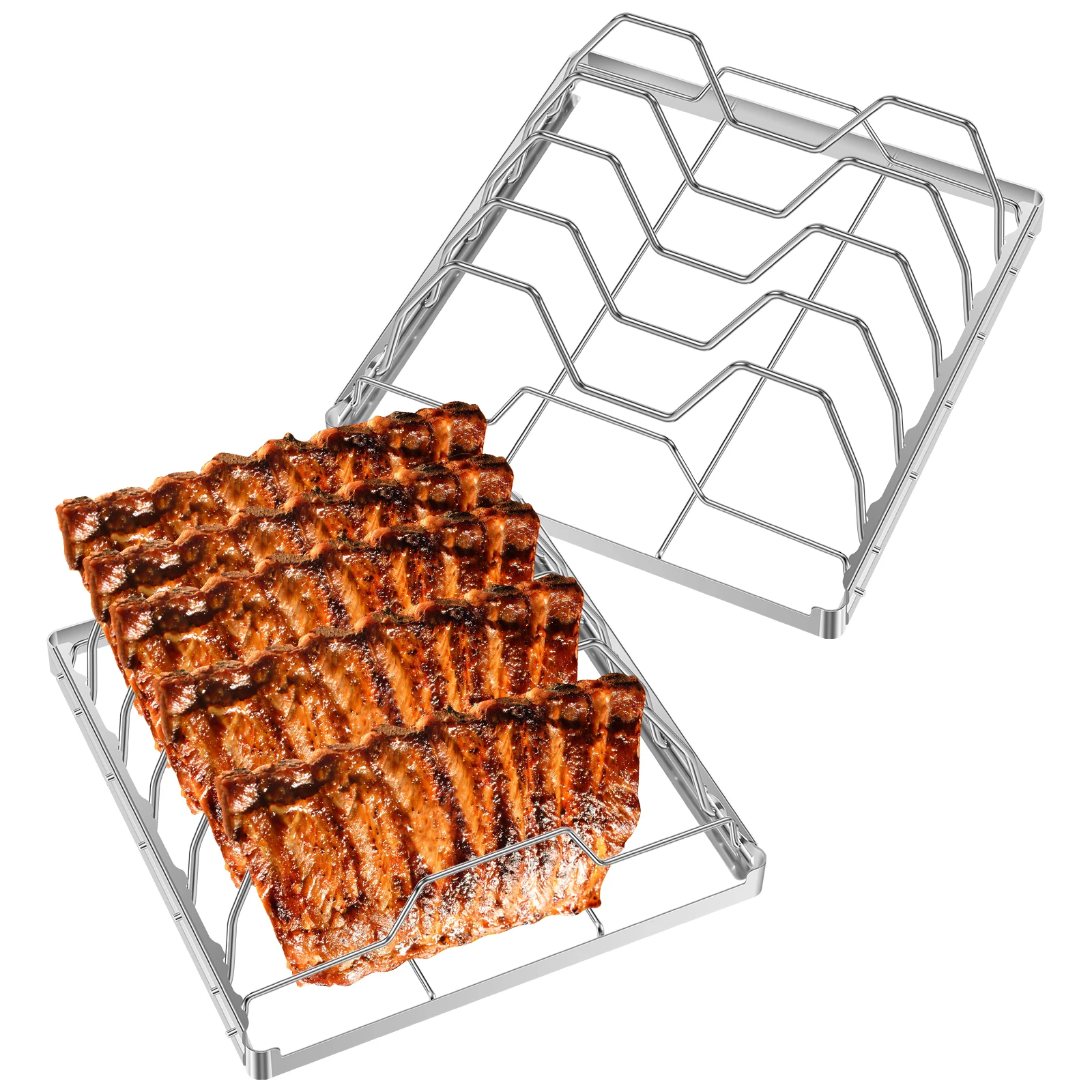 

2 шт., подставка для ребер для барбекю, стойки для стейков для барбекю, нержавеющая сталь, курица, яловичина, ребер, гриль, складной для курения, аксессуары для гриля