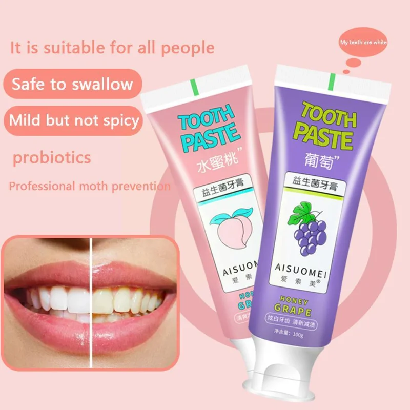 

Probiotic Toothpaste Peach Grape Flavor Toothpaste Yellow Breath Bad Mouth Tartar Toothpaste Refreshing Brightening Whitening