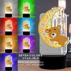 5D DIY Diamond Painting LED Light Moon Bear Diamond Embroidery Night Lamp Needlework Diamond Rhinestones Paintings