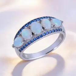 Fashion Platinum Plated Colorful Opal And Zircon Ring for Women Elegant Cocktail Jewelry Accessory Luxury Wedding Gift for Her
