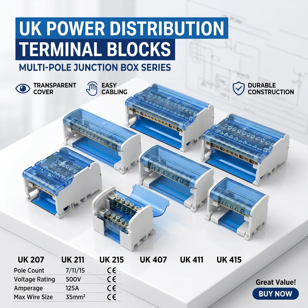 Din Rail Terminal Block WKH-207/211/215/407/411/415 Modular Distribution Block Screw Universal Electric Wire Power Junction Box