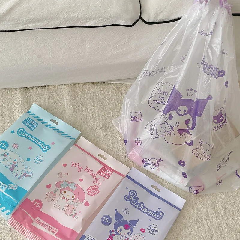 

75 шт. Sanrio Cinnamoroll Mymelody мультяшный мешок на шнурке для мусора, бытовой одноразовый мешок для мусора, мешок для отходов