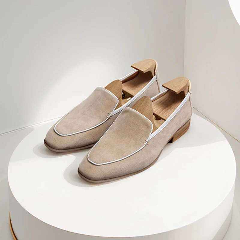 

Men's Suede Leather Loafers Square to Footwear Slip-Ons Luxury Formal Business Wedding Dress Shoes