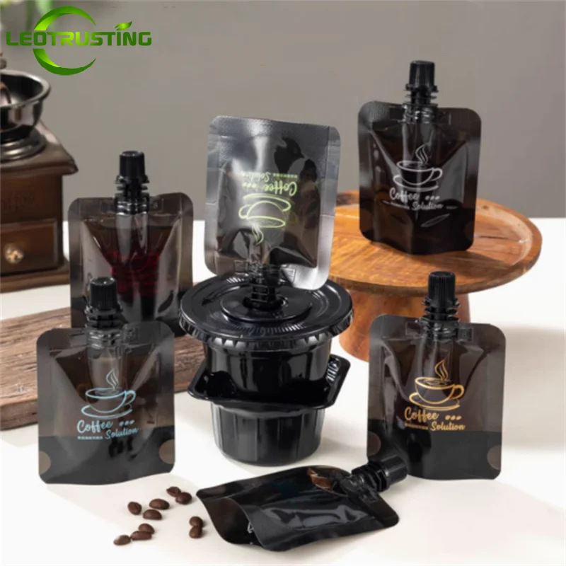 100PCS 50ML Plastic Black Self-standing Coffee Tea Liquid Suction Nozzle Bag DIY Cold Brew Drip Travel Beverage Portable Pouches