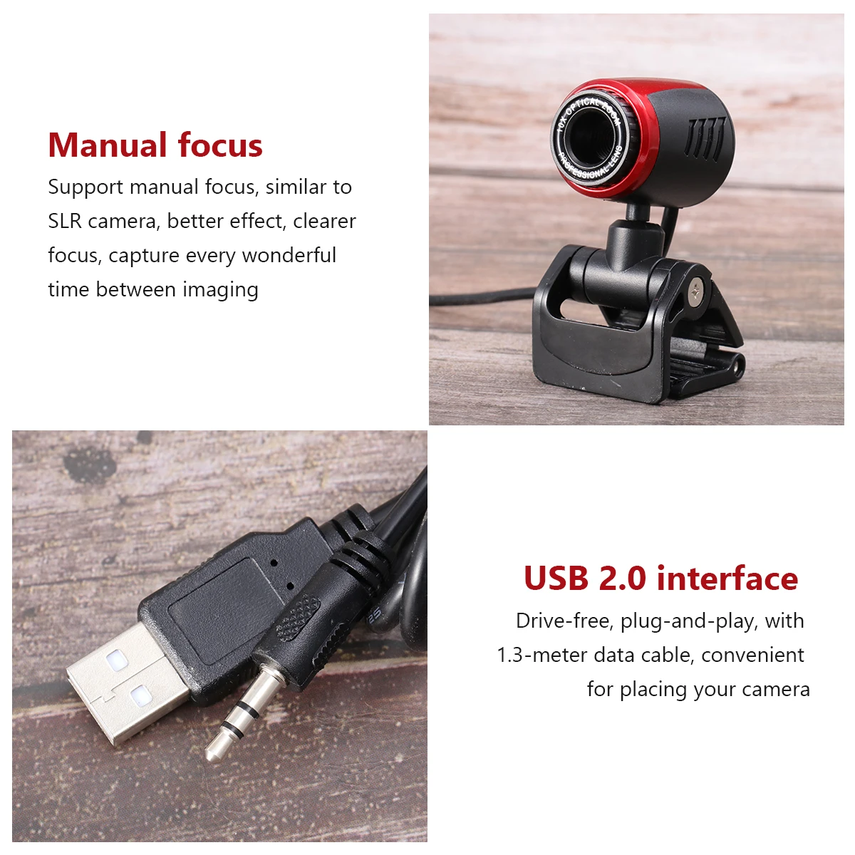 

CMOS Sensor PC Flexible Neck USB Microphone Adjustable Base High Resolution Durable Webcam Computer Video