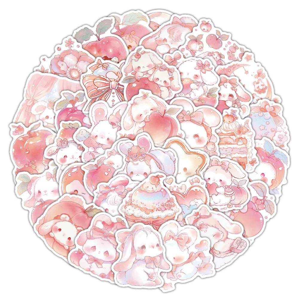 10/30/54pcs Leuke Roze Perzik Konijn Cartoon Stickers Esthetische Decals voor Laptop Telefoon Skateboard Kawaii graffiti Sticker Kid Speelgoed