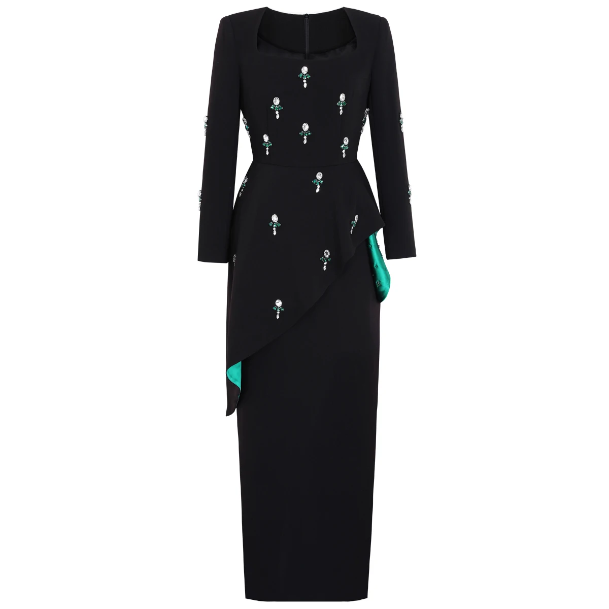 2658 High Quality Spring And Autumn New Fashionable Waist Collection Nail Diamond Round Neck Long Sleeve Dress For Women
