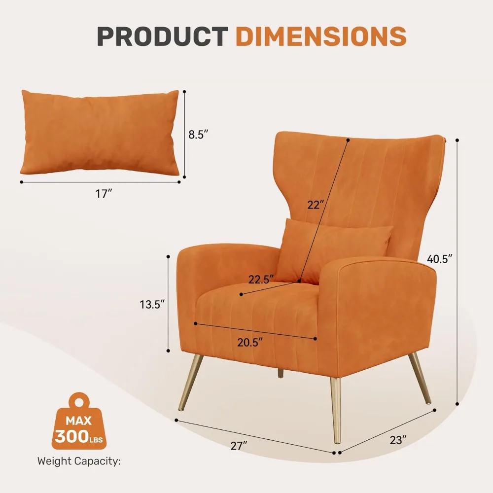 كرسي قراءة منجد باللون البرتقالي المخملي الحديث لمنتصف القرن - كرسي مريح لغرفة المعيشة