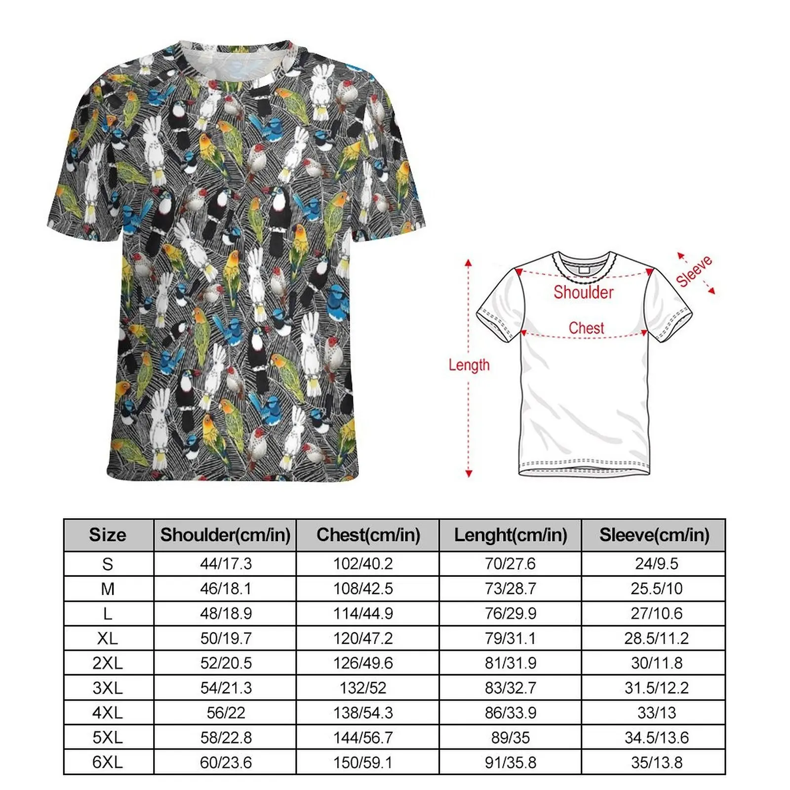 Australian Wild Parrot Mix Print T Shirt Fashion T-Shirts Man Casual Tshirt Premium Short Sleeves Graphic Clothing Large Size