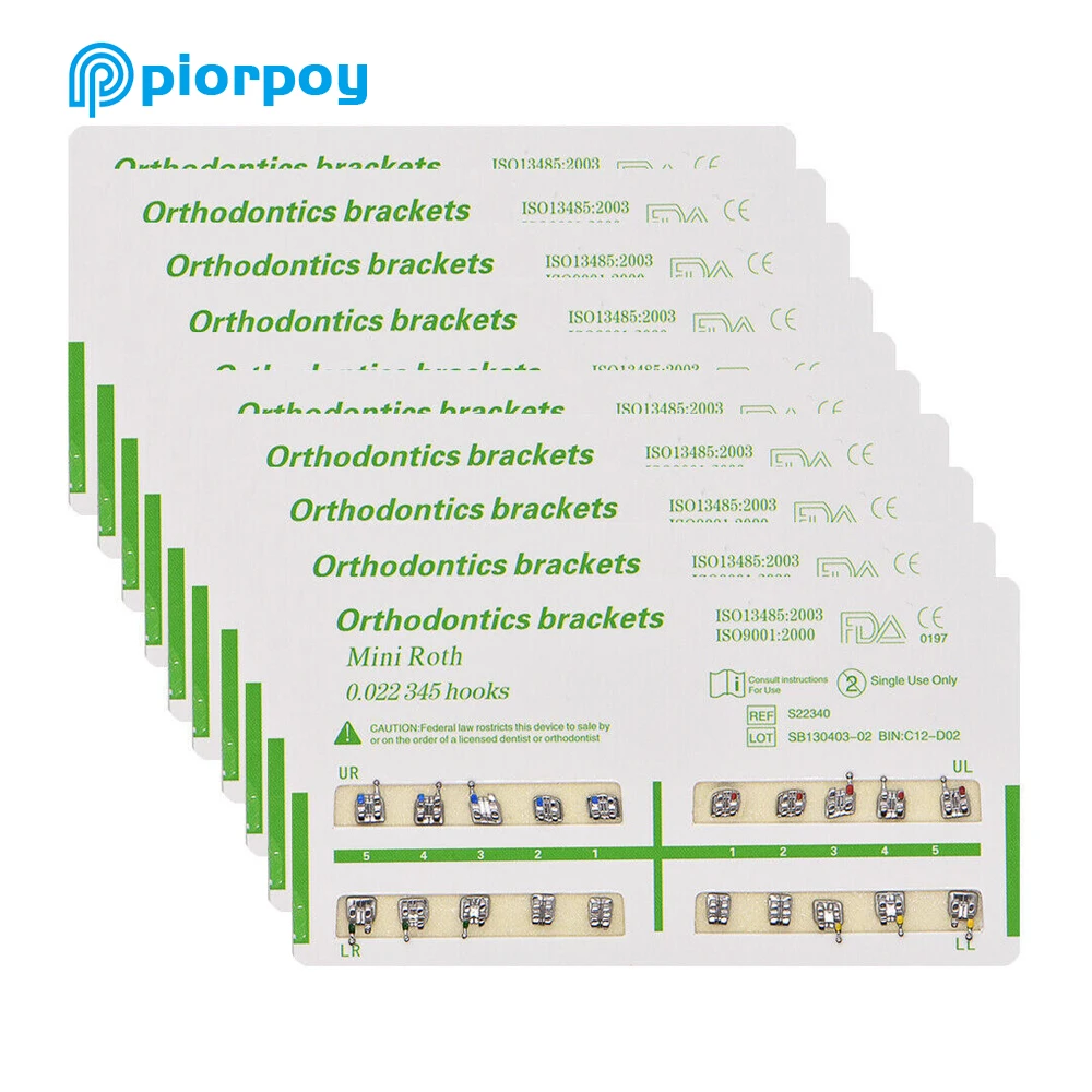 PIORPOY-soportes de Metal para Ortodoncia Dental, Mini Roth MBT Slot 022 ganchos 345, Material de Ortodoncia, 20 unidades por Kit