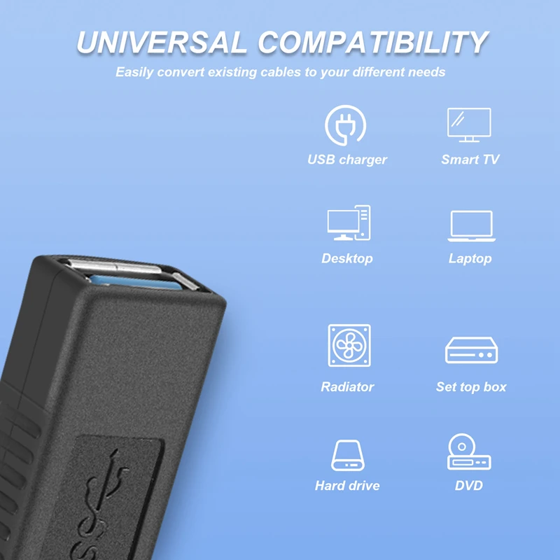 2Pcs Usb 3.0 Type A Female To Female Adapter Coupler Gender Changer Connector