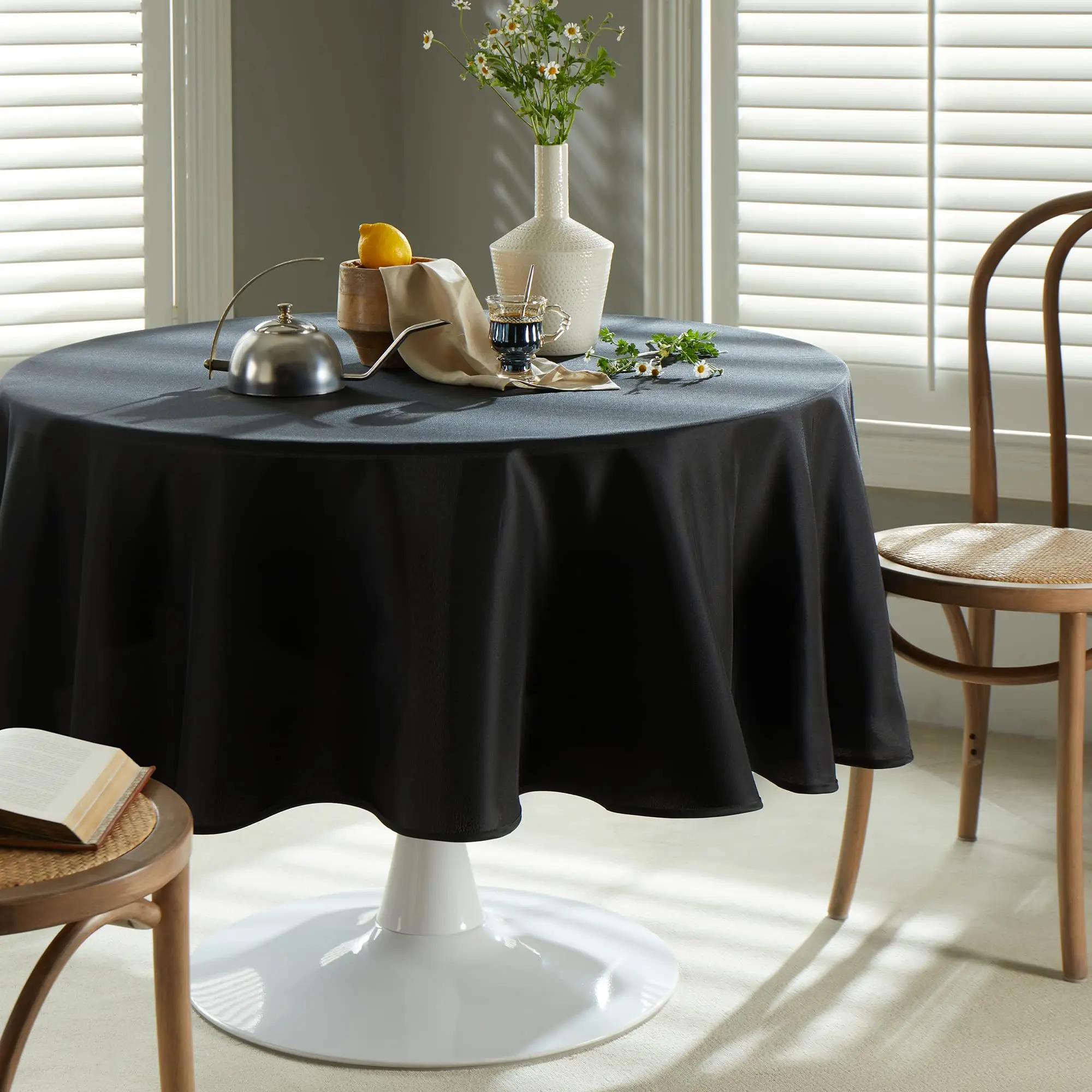 Tablecloth Black Tablecloths Stain-Wrinkle Resistant Washable Polyester Tablecloths for Holiday, Buffet Parties,and Wedding