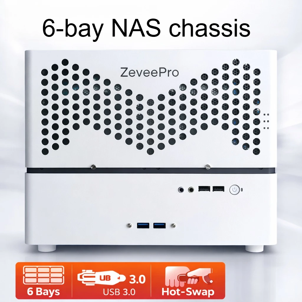 6 Bay NAS Case Mini ITX DIY Server Chassis with SATA Backplane, Support 1U PSU, for 2.5