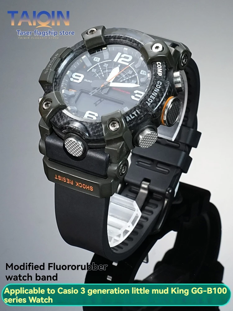 For Casio G-SHOCK 3rd Generation Little Mud King 5594 Watchband GG-B100-1A Modified Fluorine Rubber Strap Men Bracelet Wristband