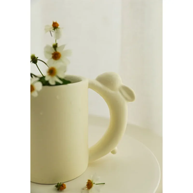 TingKe-Ceramic Coffee Mug with Rabbit Handle, Nordic Ins Style, Cream, Yellow, Simple, Modern, Simple, Korean, Tea Cup