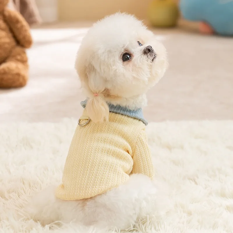 

Simple Wind Dog Clothes Teddy Winter Clothes Puppy Color Blocking Bottom Shirt Bichon Warm Undershirt Pet Two Feet Clothes