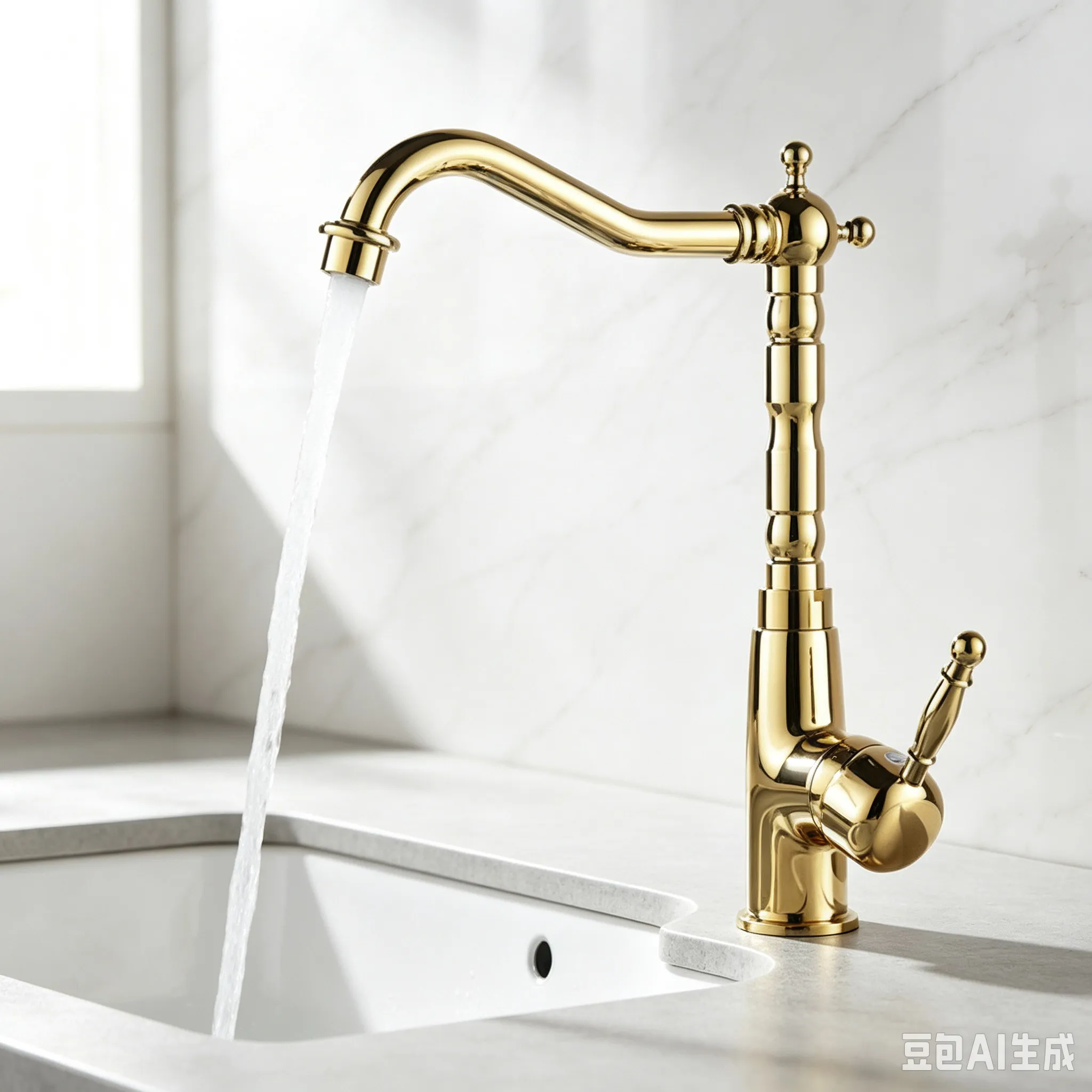 Luxury Gold Color Brass Bathroom Sink Faucets Deck Mounted Tall Vessel Basin Faucet Hot and Cold Water Mixer Taps Nsf097