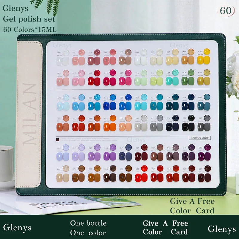 

Glenys 60 color broken diamond solid color sequin nail polish tape color card advanced immersion gel nail art varnish set