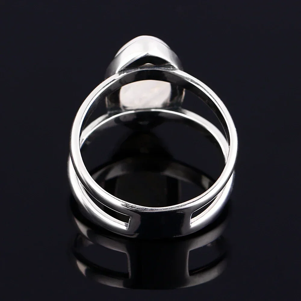 Sterling Silver 925 Simple Natural Moonstone Rings for Women Engagement Wedding Finger Ring Fashion Jewelry Ring