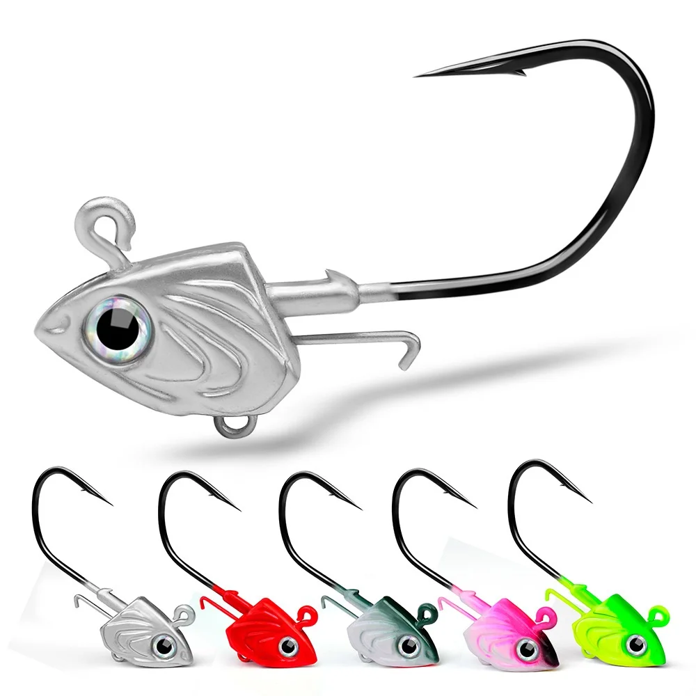 Anzuelos de cabeza de pez, anzuelo de pesca de 30g, 35g, 45g, 3D Eye Soft Worm Baits Jig Head, anzuelo de señuelo para lubina, accesorios de pesca,