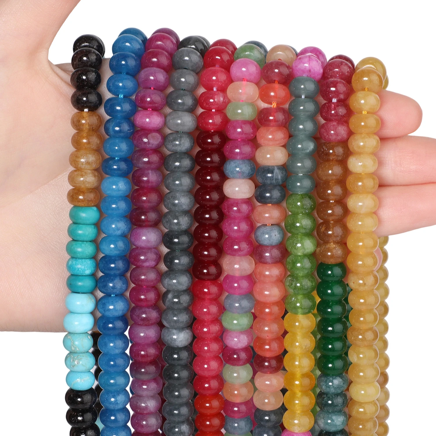 Wholesale 8x5mm Abacus Shape Beads Mix Strung Jade Stone Beads For Jewelry Making Diy Bracelet Beading Accessories